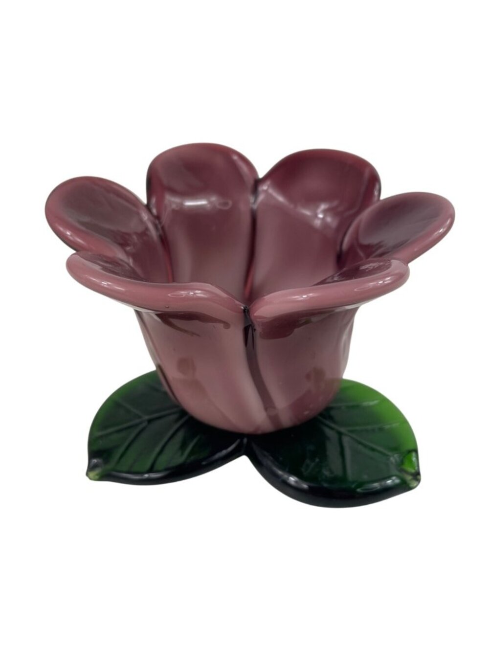 Fused Art Glass Tulip Flower Candle Holder Handmade Mauve Purple Votive